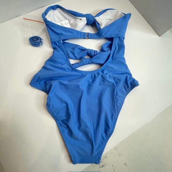 Kiki Rio NEW Blue Solid Knot Front One-piece Swimsuit Sz Small - Picture 7 of 16